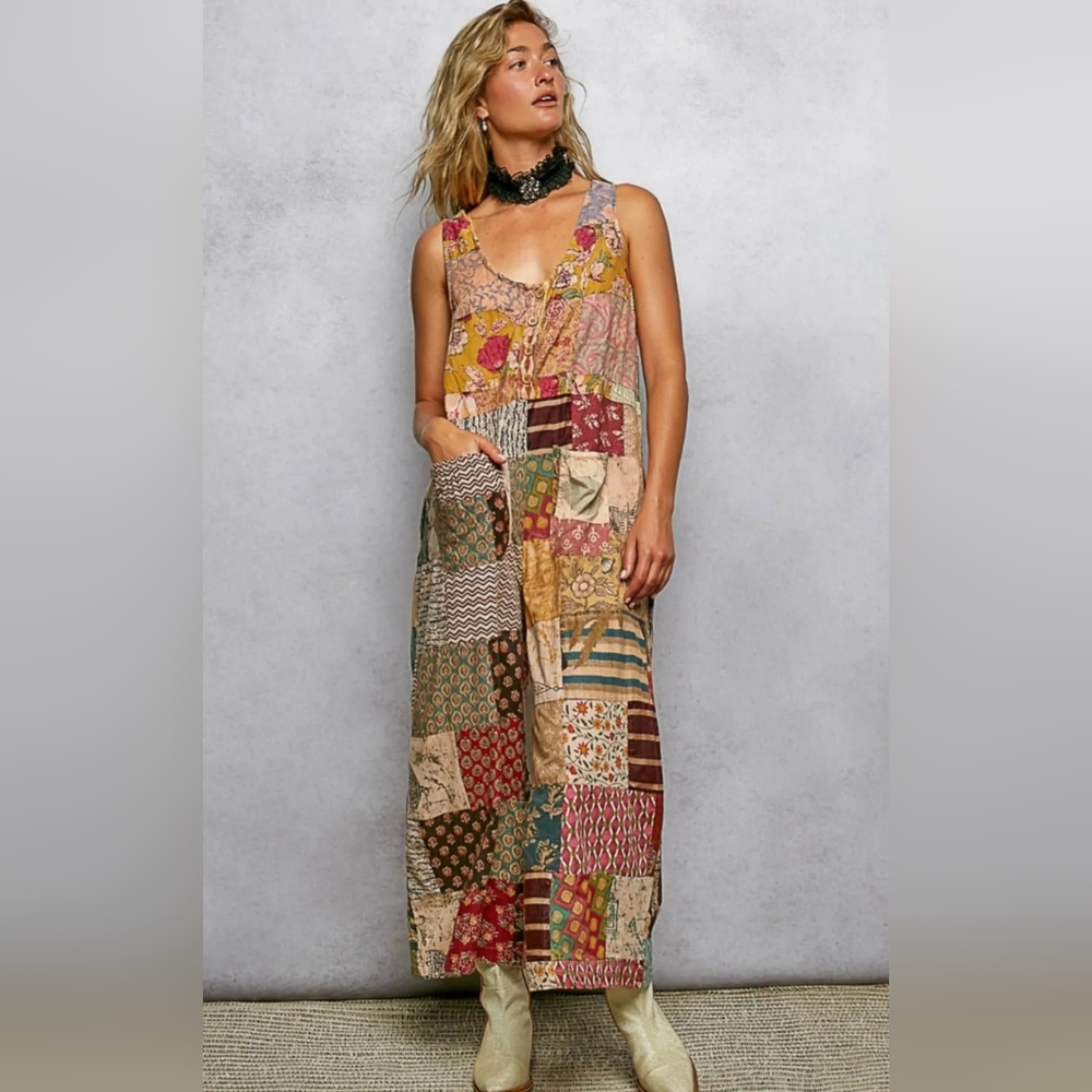 POL Patchwork Floral Multicolor Jumpsuit - Picture 4 of 12